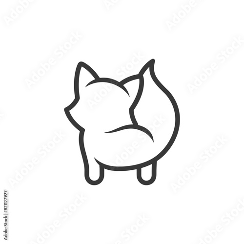 Outline Illustration of a Cartoon Fox