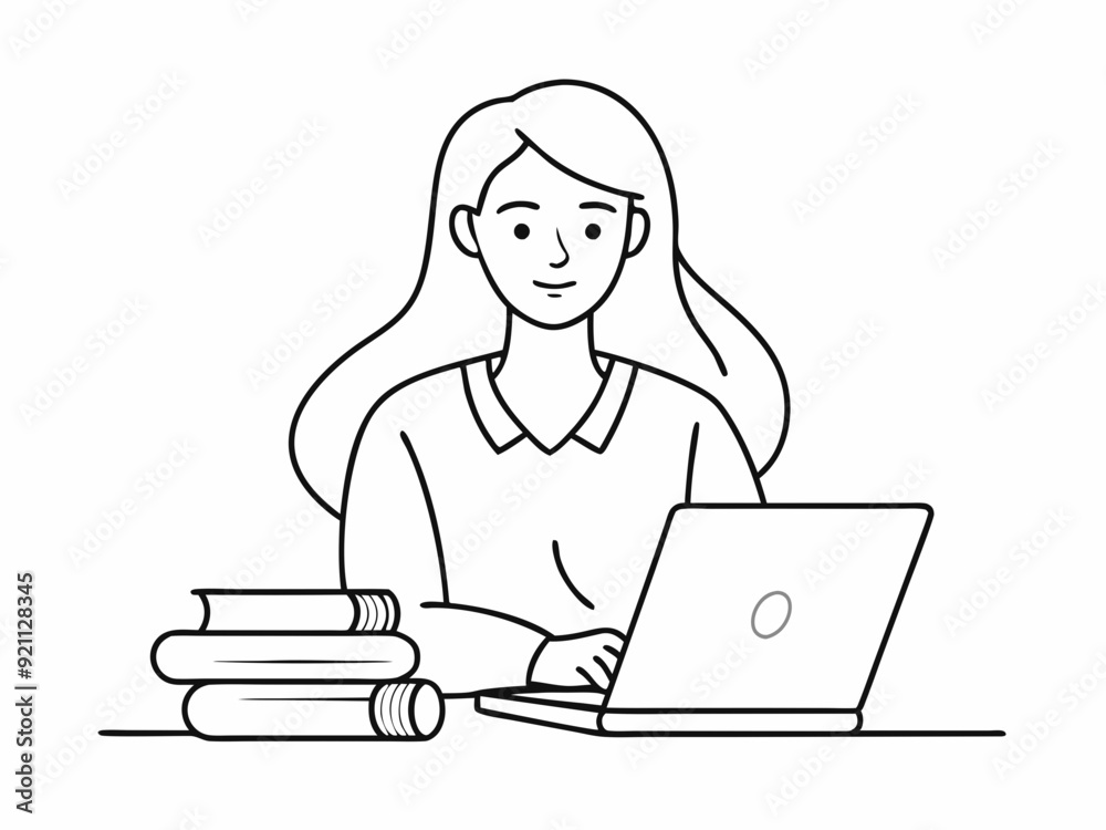 continuous single line drawing of female college student using laptop computer on her lap, line art vector illustration
continuous single line drawing of female college student using laptop computer on her lap, line art vector illustration