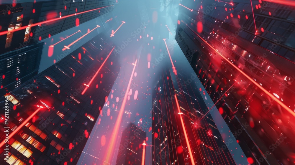 A cityscape with red streaks in the sky A cityscape with red streaks in the sky