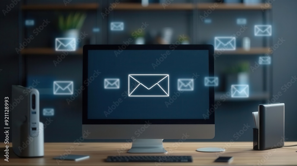 Email phishing scam warning on computer screen, email security awareness Email phishing scam warning on computer screen, email security awareness
