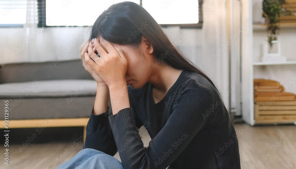 Sad and Unhappy Young Woman Experiencing Feelings of Failure and Exhaustion, Capturing a Moment of Emotional Difficulty and Solitude Sad and Unhappy Young Woman Experiencing Feelings of Failure and Exhaustion, Capturing a Moment of Emotional Difficulty and Solitude