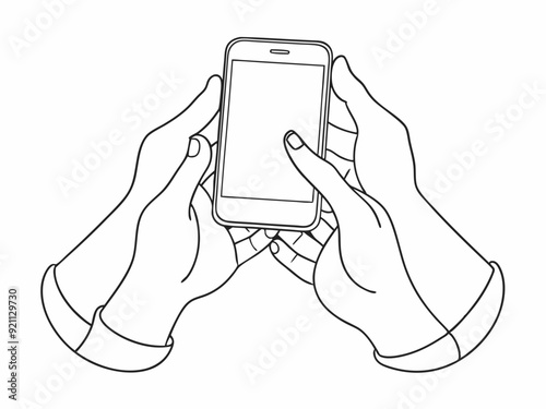 continuous single line drawing of hands holding smartphone, line art vector illustration
