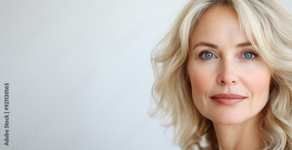 A beautiful woman with blonde hair and blue eyes is smiling A beautiful woman with blonde hair and blue eyes is smiling