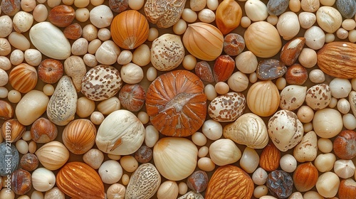  Close-up of rocks and seashells on a surface, with a leaf resting atop one of the rocks