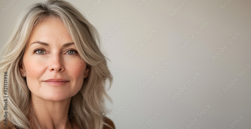 Fototapeta premium A woman with long blonde hair and a smiling on her face