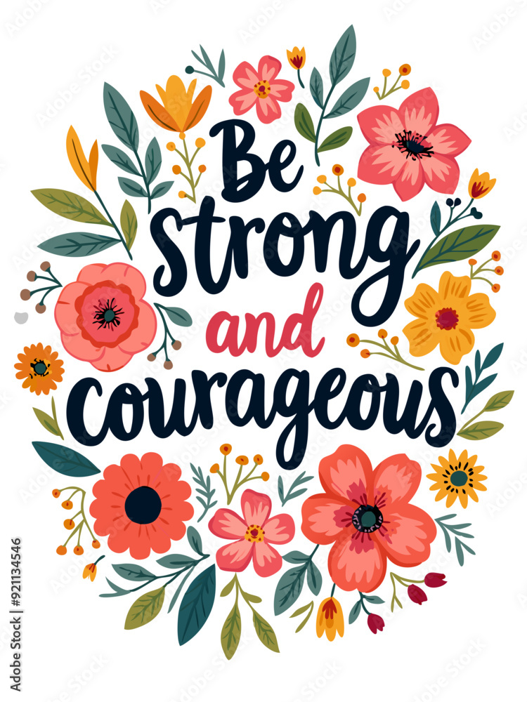 Be Strong and Courageous Christian Quote Typography Art Floral Flower Theme for Christian Women Be Strong and Courageous Christian Quote Typography Art Floral Flower Theme for Christian Women