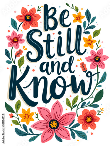 Be Still Psalm 46:10 Bible Verse Christian Quote Typography Art Floral Flower Theme for Christian Women