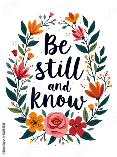 Be Still Psalm 46:10 Bible Verse Christian Quote Typography Art Floral Flower Theme for Christian Women