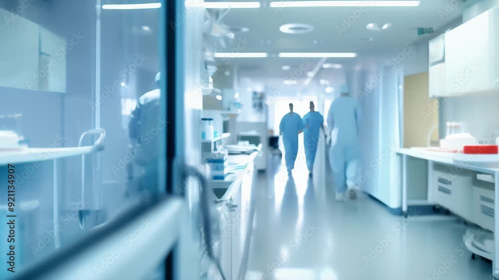 Medical professionals walking through a modern hospital laboratory with advanced equipment. Clinical environment focused research, diagnostics, and patient care in a high-tech healthcare facility. Medical professionals walking through a modern hospital laboratory with advanced equipment. Clinical environment focused research, diagnostics, and patient care in a high-tech healthcare facility.