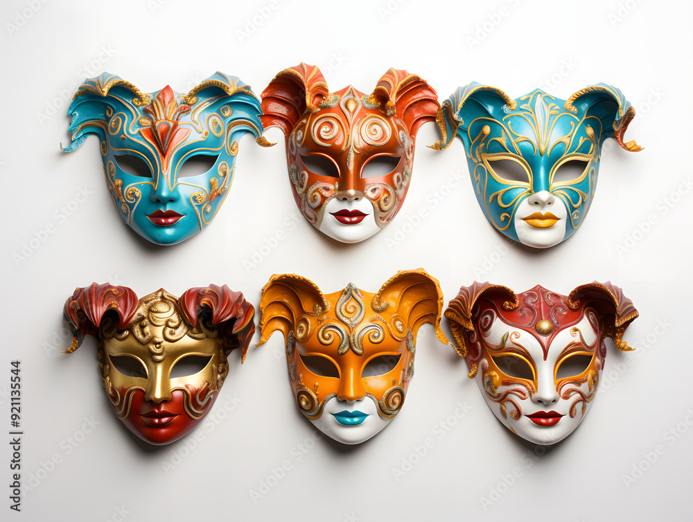 Colorful Venetian Carnival Masks on White Background Colorful Venetian Carnival Masks on White Background