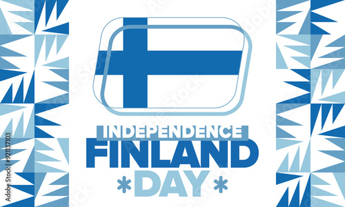 Finland Independence Day. Finnish national happy holiday, celebrated annual in December 6. Finland flag. Patriotic elements. Poster, card, banner and background. Vector illustration