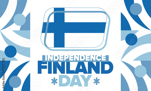 Finland Independence Day. Finnish national happy holiday, celebrated annual in December 6. Finland flag. Patriotic elements. Poster, card, banner and background. Vector illustration