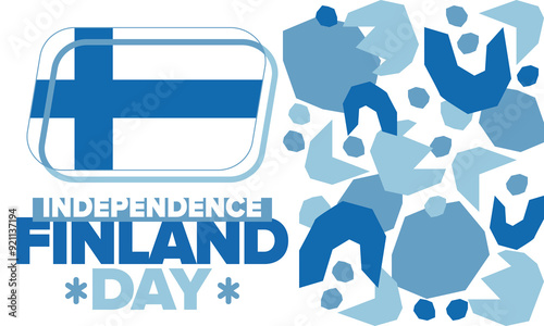 Finland Independence Day. Finnish national happy holiday, celebrated annual in December 6. Finland flag. Patriotic elements. Poster, card, banner and background. Vector illustration