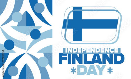 Finland Independence Day. Finnish national happy holiday, celebrated annual in December 6. Finland flag. Patriotic elements. Poster, card, banner and background. Vector illustration