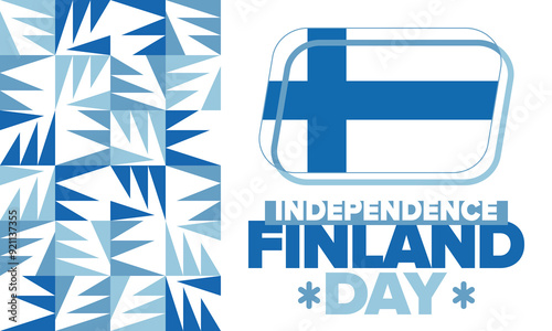 Finland Independence Day. Finnish national happy holiday, celebrated annual in December 6. Finland flag. Patriotic elements. Poster, card, banner and background. Vector illustration