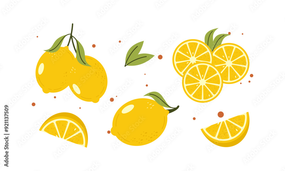 Fresh, Delicious, Juicy, and Sour Cartoon Lemons. Collection of Yellow Citrus Whole and Slices Illustration. Fresh, Delicious, Juicy, and Sour Cartoon Lemons. Collection of Yellow Citrus Whole and Slices Illustration.