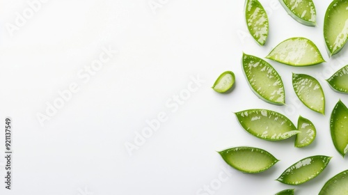 Wallpaper Mural Sliced Aloe Vera leaves isolated on white background closeup and space for text. Natural treatment Torontodigital.ca