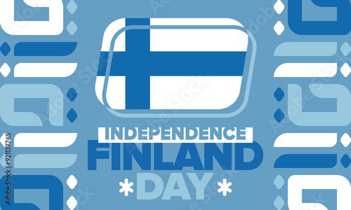 Finland Independence Day. Finnish national happy holiday, celebrated annual in December 6. Finland flag. Patriotic elements. Poster, card, banner and background. Vector illustration