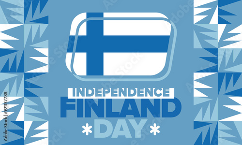 Finland Independence Day. Finnish national happy holiday, celebrated annual in December 6. Finland flag. Patriotic elements. Poster, card, banner and background. Vector illustration