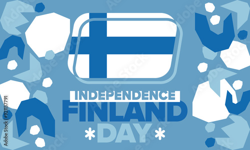 Finland Independence Day. Finnish national happy holiday, celebrated annual in December 6. Finland flag. Patriotic elements. Poster, card, banner and background. Vector illustration