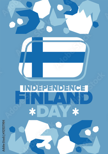 Finland Independence Day. Finnish national happy holiday, celebrated annual in December 6. Finland flag. Patriotic elements. Poster, card, banner and background. Vector illustration