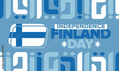 Finland Independence Day. Finnish national happy holiday, celebrated annual in December 6. Finland flag. Patriotic elements. Poster, card, banner and background. Vector illustration
