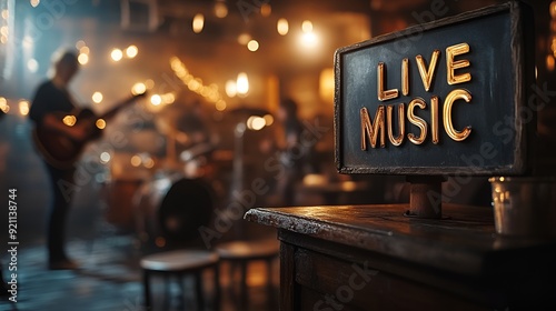Sign that reads “LIVE MUSIC” - bar - restaurant - live entertainment. - band - singer - live show 