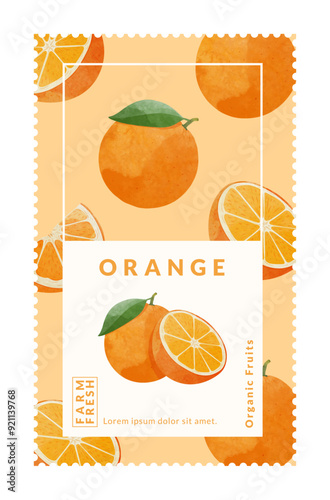 Orange packaging design templates, watercolour style vector illustration.