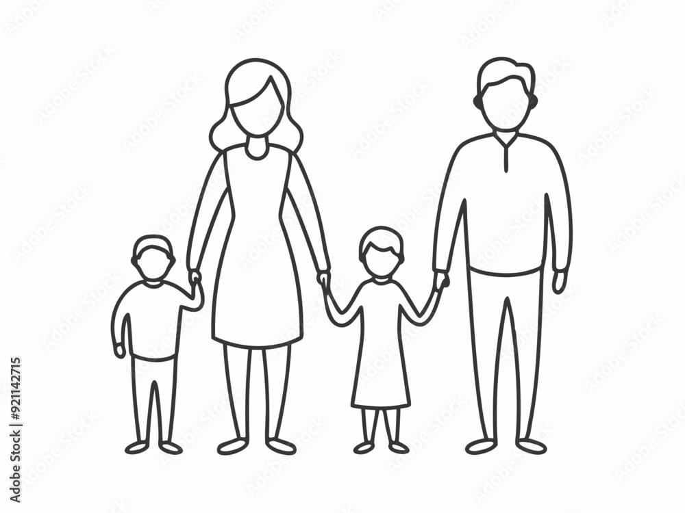 continuous single line drawing of mother and father with two children walking hand in hand, family line art vector illustration
continuous single line drawing of mother and father with two children walking hand in hand, family line art vector illustration