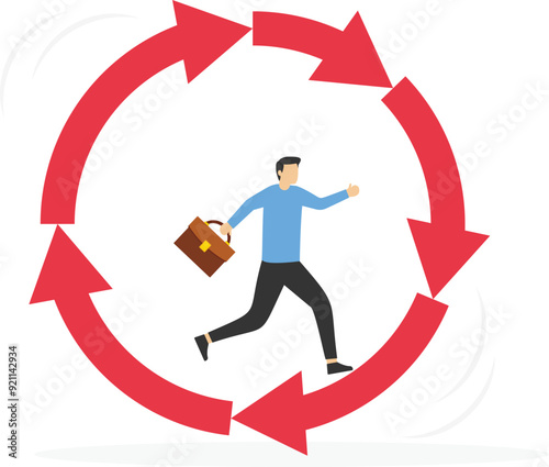 Working habit, life cycle or daily routine behavior, agile development, discipline or working efficiency, procedure or process to success concept, businessman running on habit circle arrow diagram.

