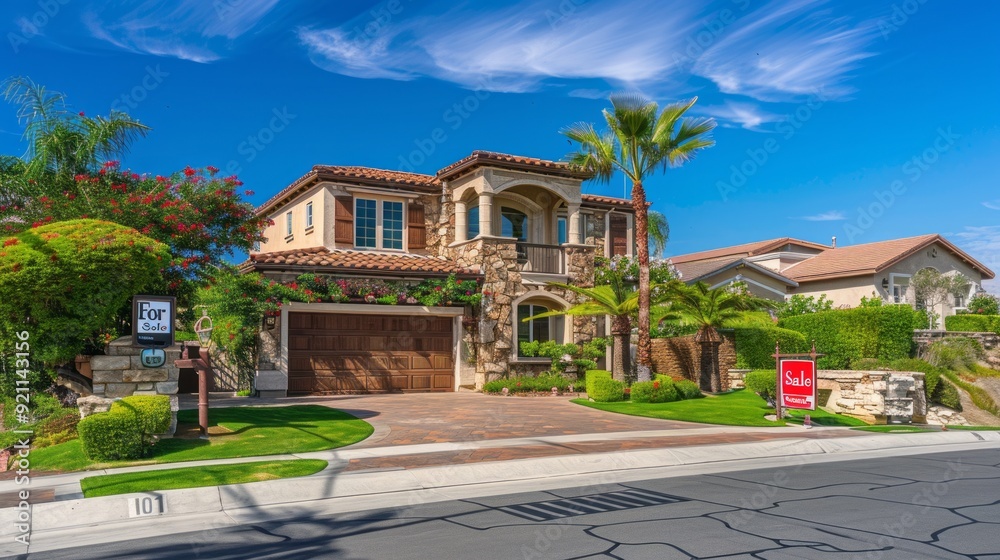 A large house with a sign on the front lawn that says A large house with a sign on the front lawn that says