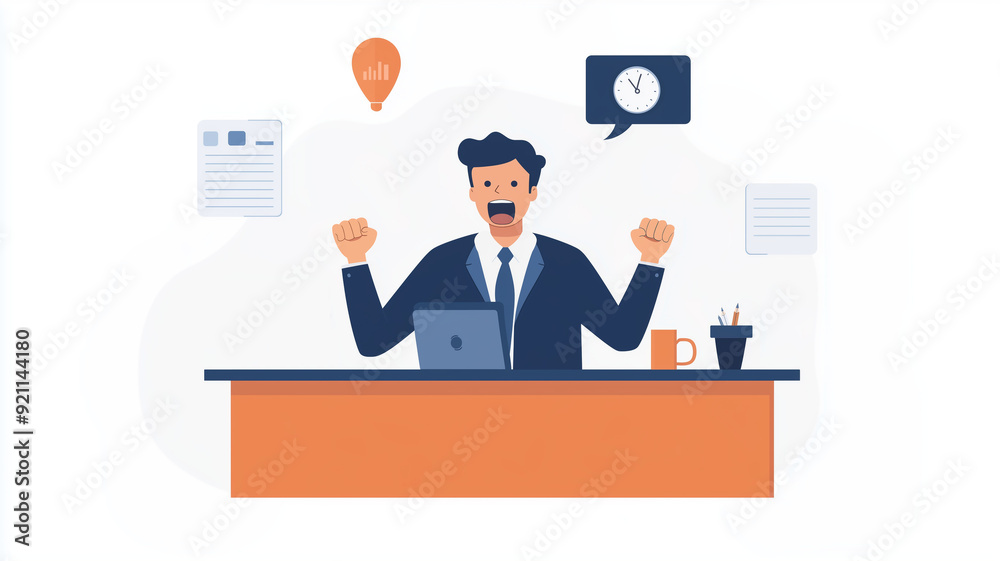 Angry businessman shouting during a meeting, flat design, front view, office theme, Split-complementary color scheme Angry businessman shouting during a meeting, flat design, front view, office theme, Split-complementary color scheme
