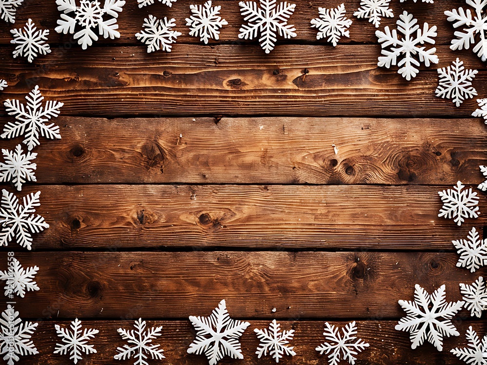 Fototapeta premium christmas snowflake background on wooden table
