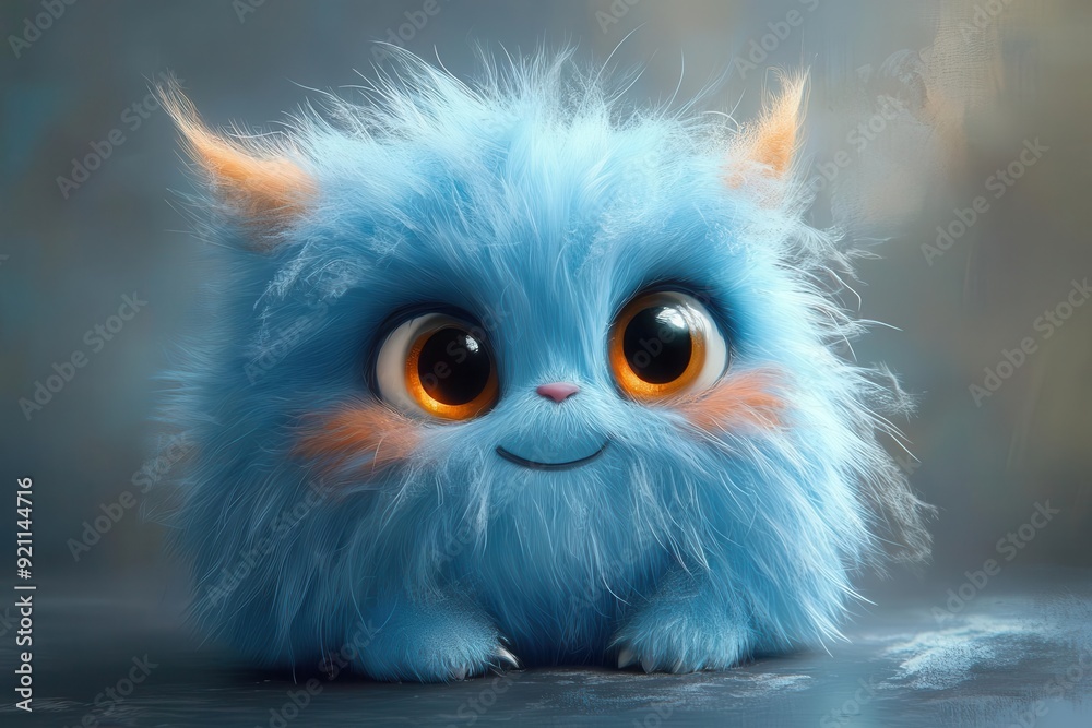 Obraz premium whimsical fluffy monster character pastel colors cute expression soft textures playful design childlike charm