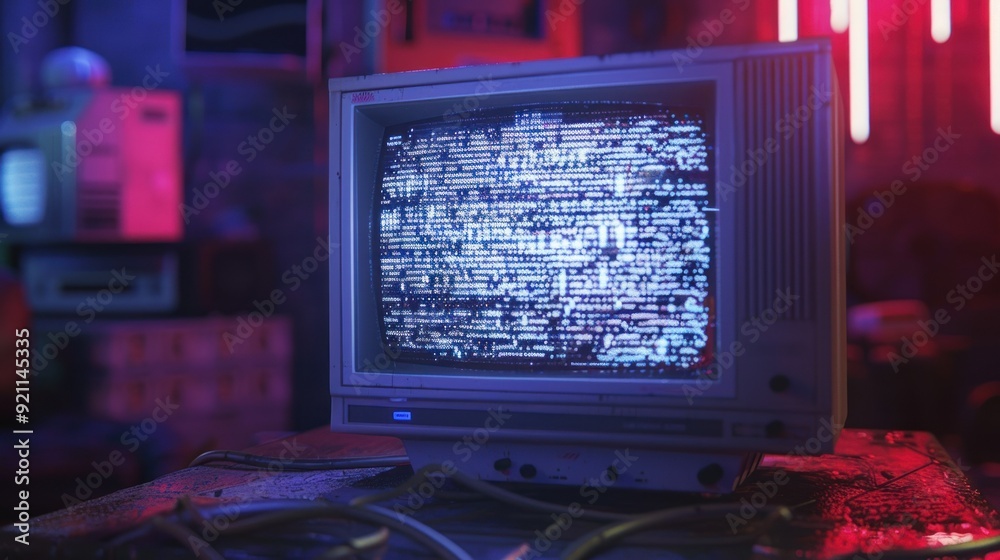 Retro TV Displaying Code in a Cyberpunk Setting Retro TV Displaying Code in a Cyberpunk Setting