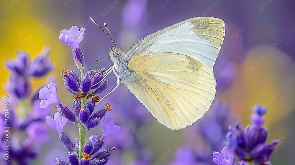 A macro shot of a butterfly perched on a flower with purple petals in the focal plane, while the out-of-focus backdrop suggests depth A macro shot of a butterfly perched on a flower with purple petals in the focal plane, while the out-of-focus backdrop suggests depth