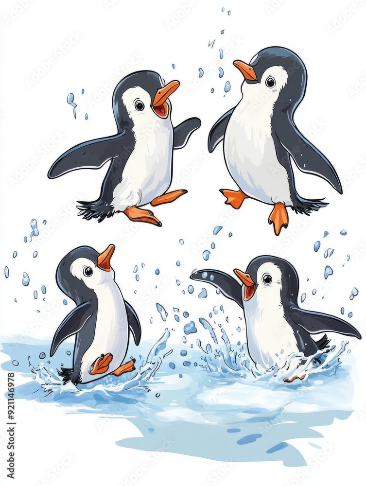 Obraz premium penguins sliding on ice