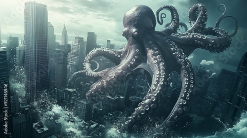 Giant Octopus Attack on City: Destruction and Panic Underwater