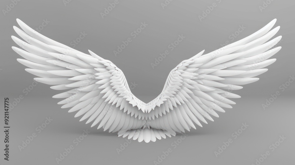 Obraz premium White Angel Wings on a Gray Background