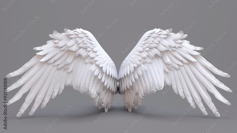Obraz premium White Angel Wings on Grey Background