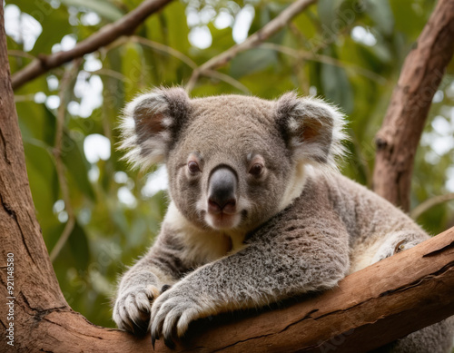 Koala bear sitting on a tree. Nature photography with high details