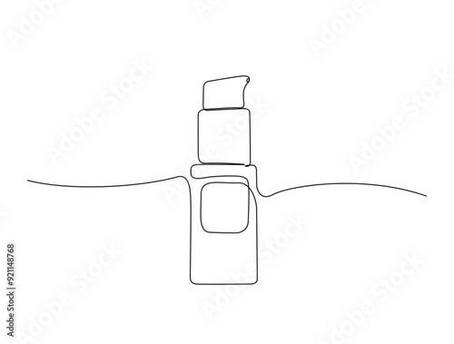 Continuous one line drawing of cosmetic lotion tube. Cosmetic bottle single line vector illustration. Editable line vector.