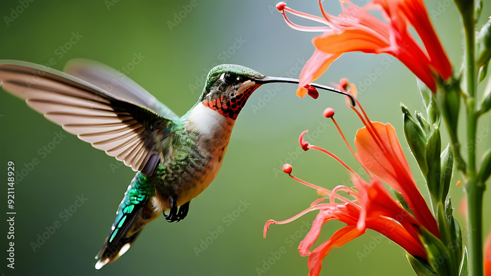 Fototapeta premium Hummingbird feeding from nectar feeders 