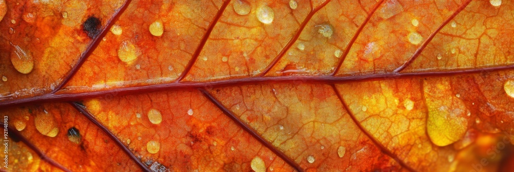 Fototapeta premium Close up autumn leaf texture. Nature texture of leaf macro