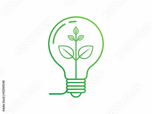 continuous single line drawing of green plant in light bulb, green energy concept line art vector illustration 