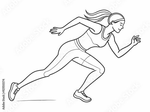 continuous single line drawing of female athlete starting to sprint, running and sprinting line art vector illustration
