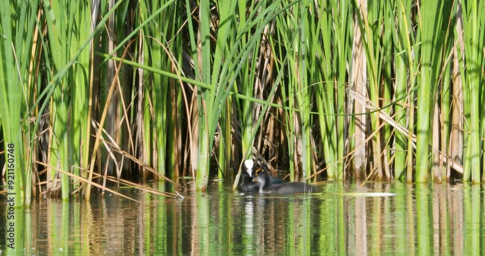 Eurasian mother coot feed baby chicks fish lake reeds nature real sound Eurasian mother coot feed baby chicks fish lake reeds nature real sound