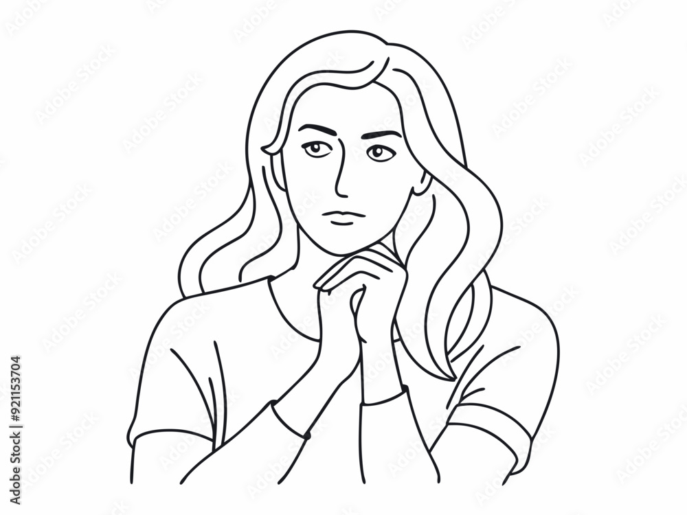 continuous single line drawing of woman in skeptical post, hand on chin, line art vector illustration
continuous single line drawing of woman in skeptical post, hand on chin, line art vector illustration