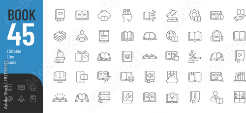 Book Line Editable Icons set. Vector illustration in modern thin line style of education related icons: library, knowledge, e-learning, and more. Pictograms and infographics
