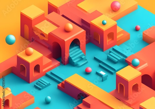 Abstract Colorful Geometric Shapes 3D Illustration